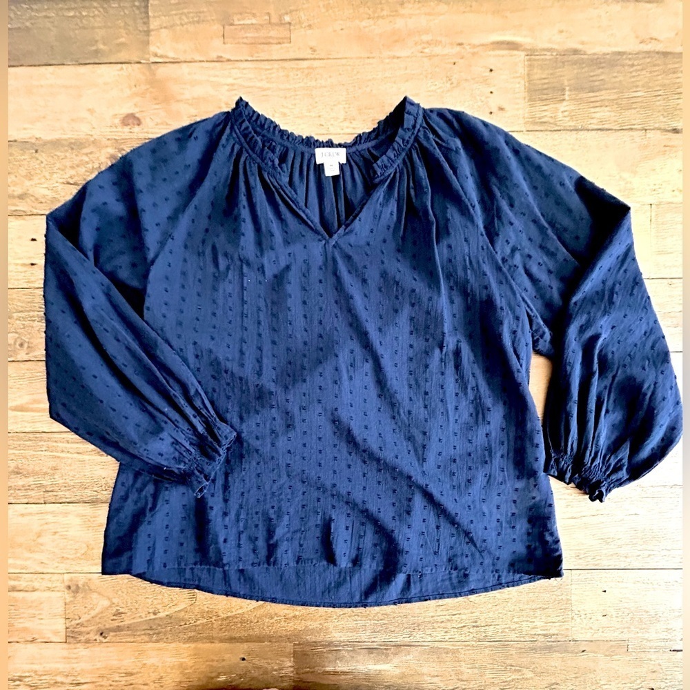 J CREW Navy Clip-dot smocked-neck top - Picture 6 of 14
